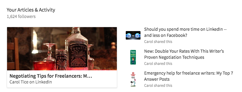 LinkedIn profile tips for freelancers - Carol's activity